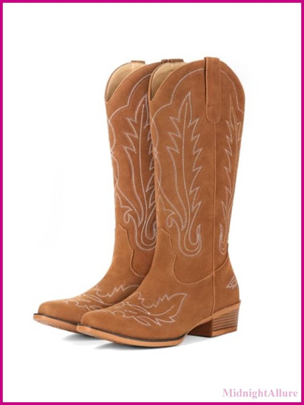Faux Suede Cowboy Boots Mid Calf Western Cowgirl Pull On